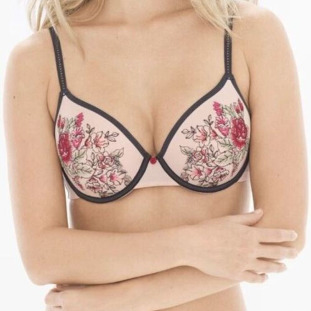 Soma Floral Embroidered Bra - Black and Pink